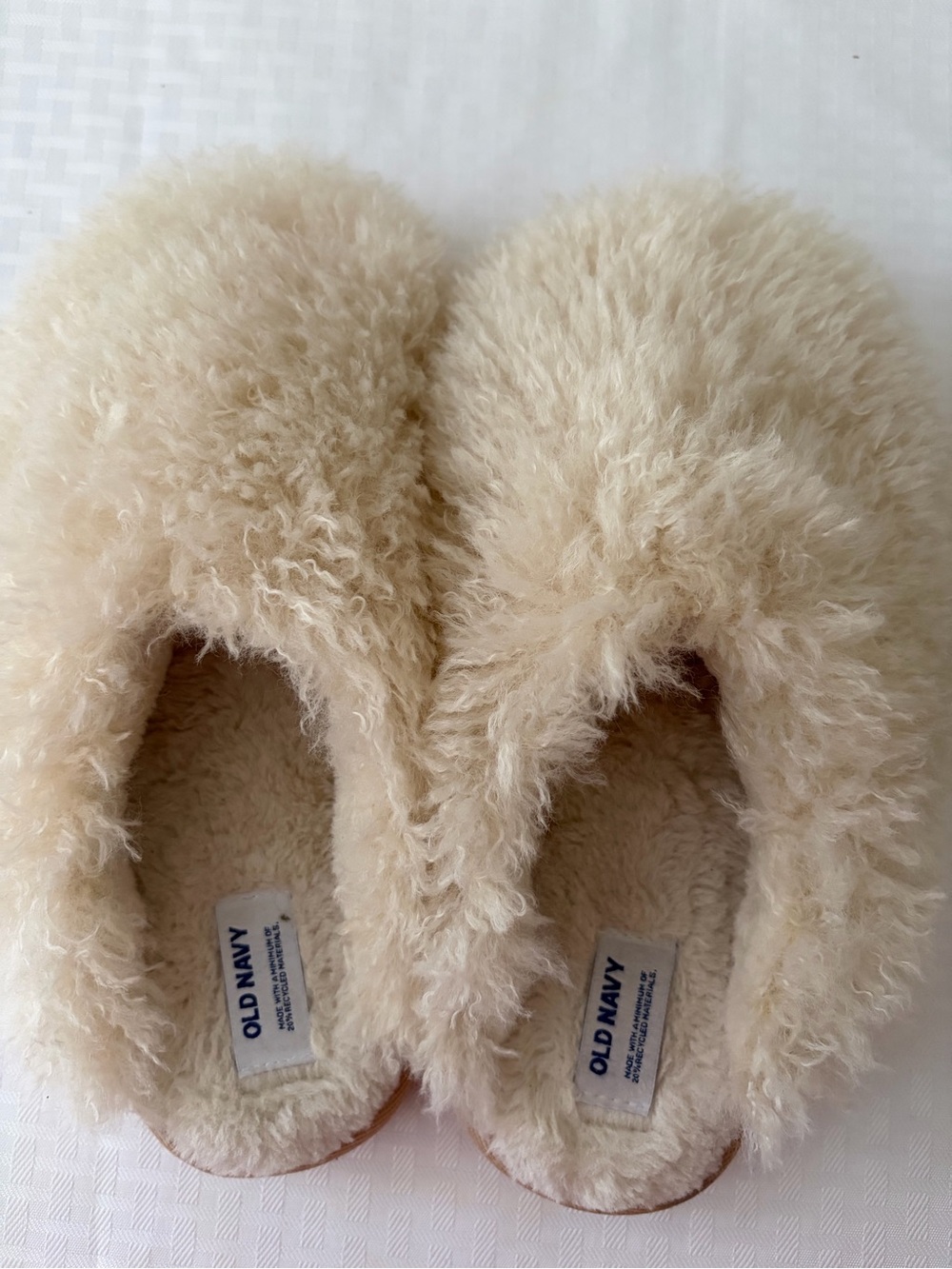 Old Navy Plush Cream Faux-Fur Kids Slip-On Slippers